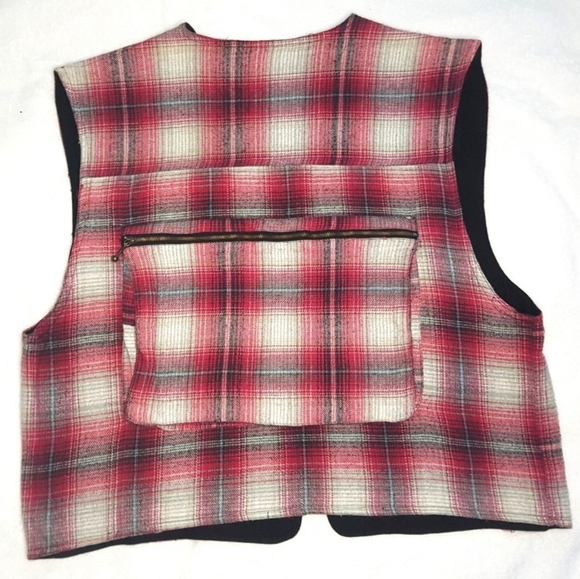 Vintage Red Pink Plaid Utility vest - Picture 2 of 4